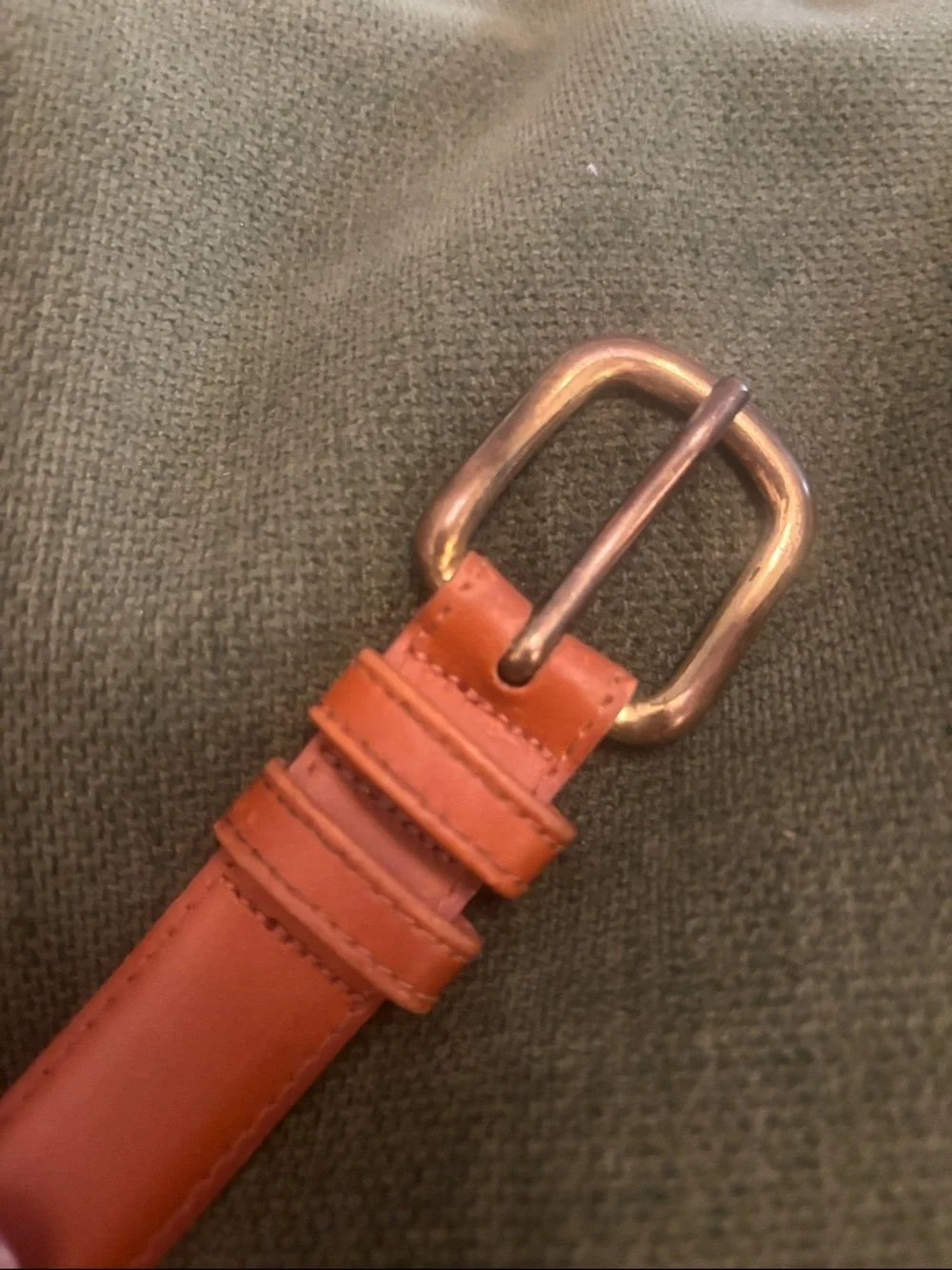 Men's Slim Tan Leather Belt with Brass Buckle